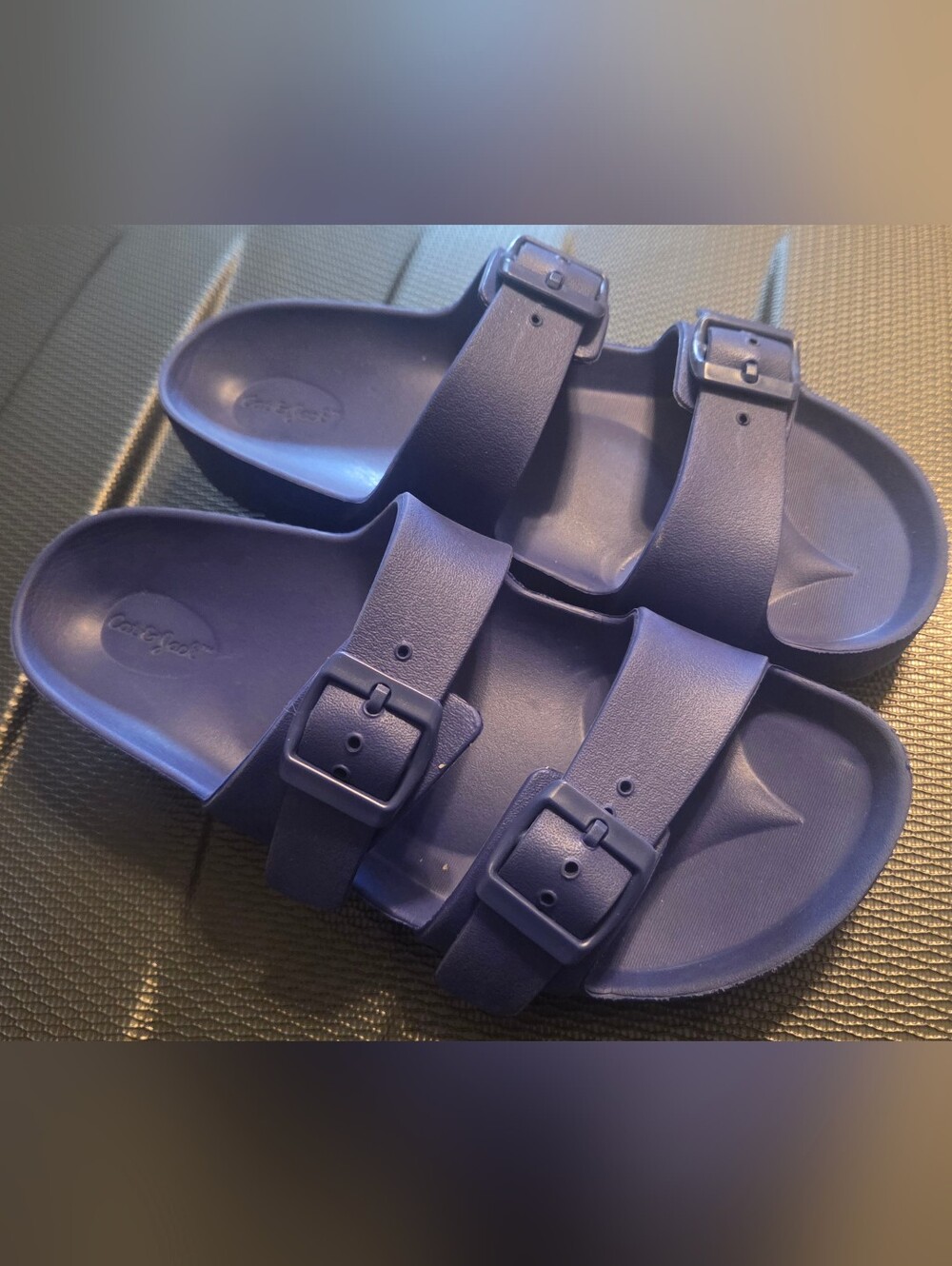 Cat & Jack Kids' Noa Lightweight EVA Double-Strap Slide Sandals in navy blue.